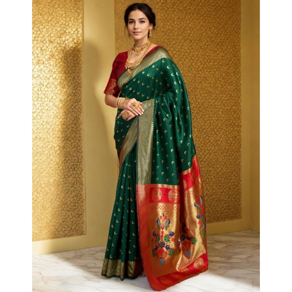 Women's Silk Blend Zari Woven Saree With Unstitched Blouse 5.5Mtr (Green)