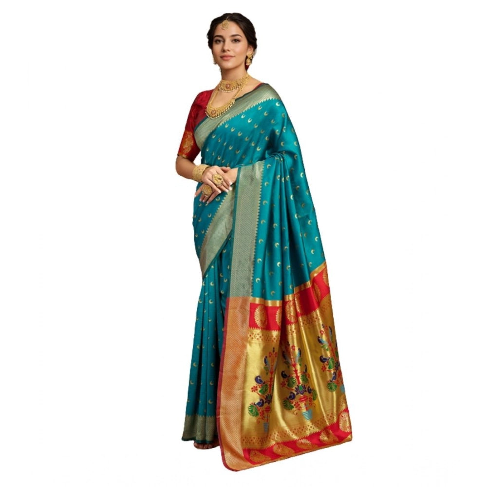 Women's Silk Blend Zari Woven Saree With Unstitched Blouse 5.5Mtr (Rama)