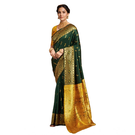 Women's Silk Blend Zari Weaving Saree With Unstitched Blouse 5.5Mtr (Green (5))