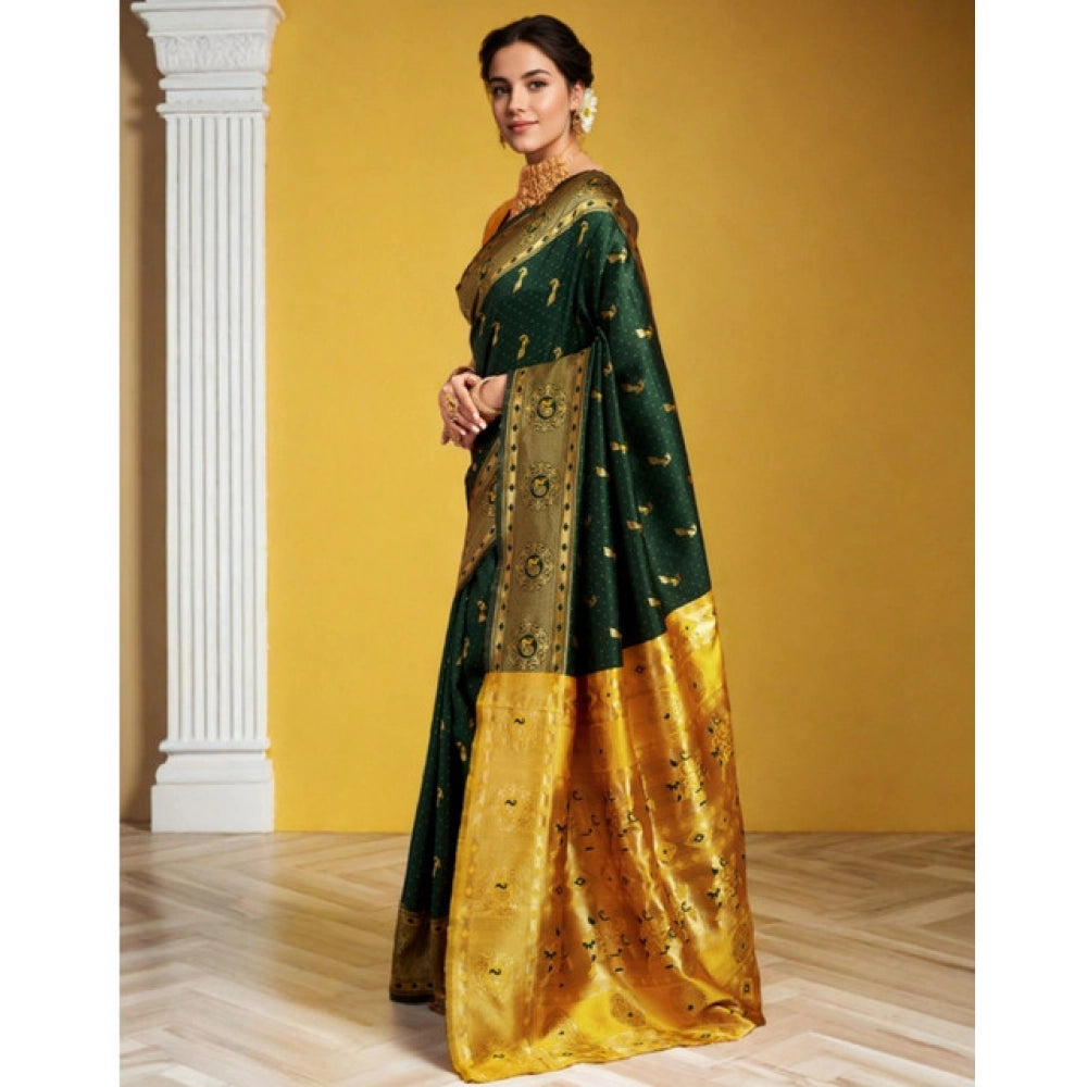 Women's Silk Blend Zari Weaving Saree With Unstitched Blouse 5.5Mtr (Green (5))