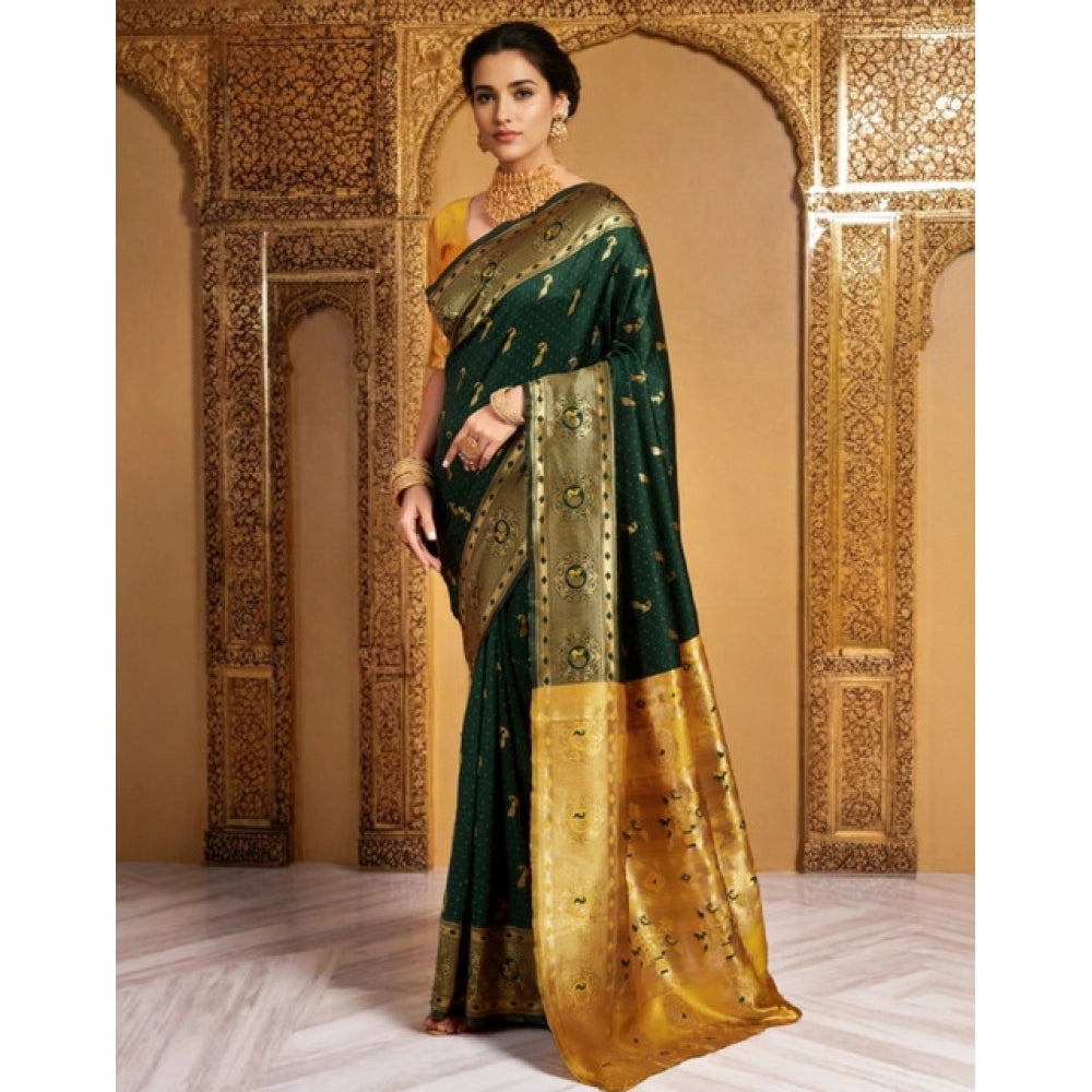 Women's Silk Blend Zari Weaving Saree With Unstitched Blouse 5.5Mtr (Green (5))
