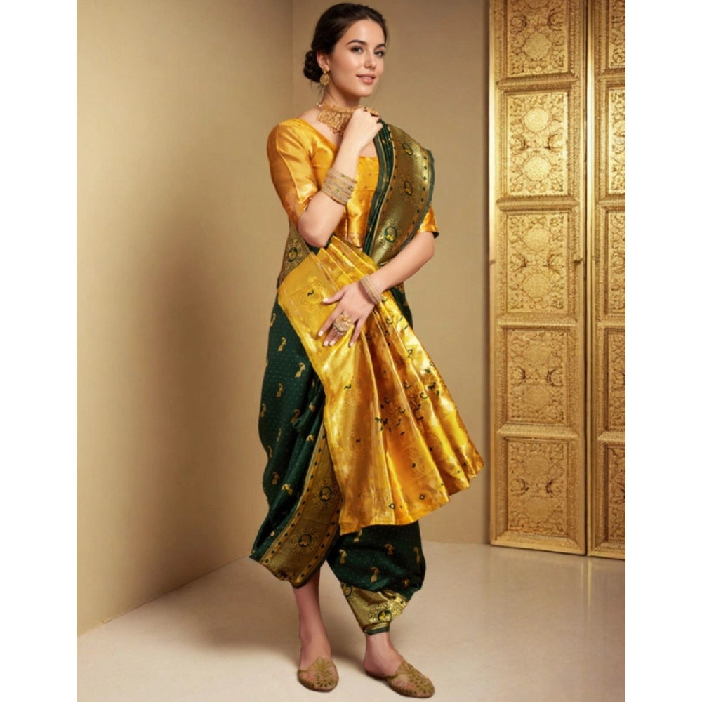 Women's Silk Blend Zari Weaving Saree With Unstitched Blouse 5.5Mtr (Green (5))