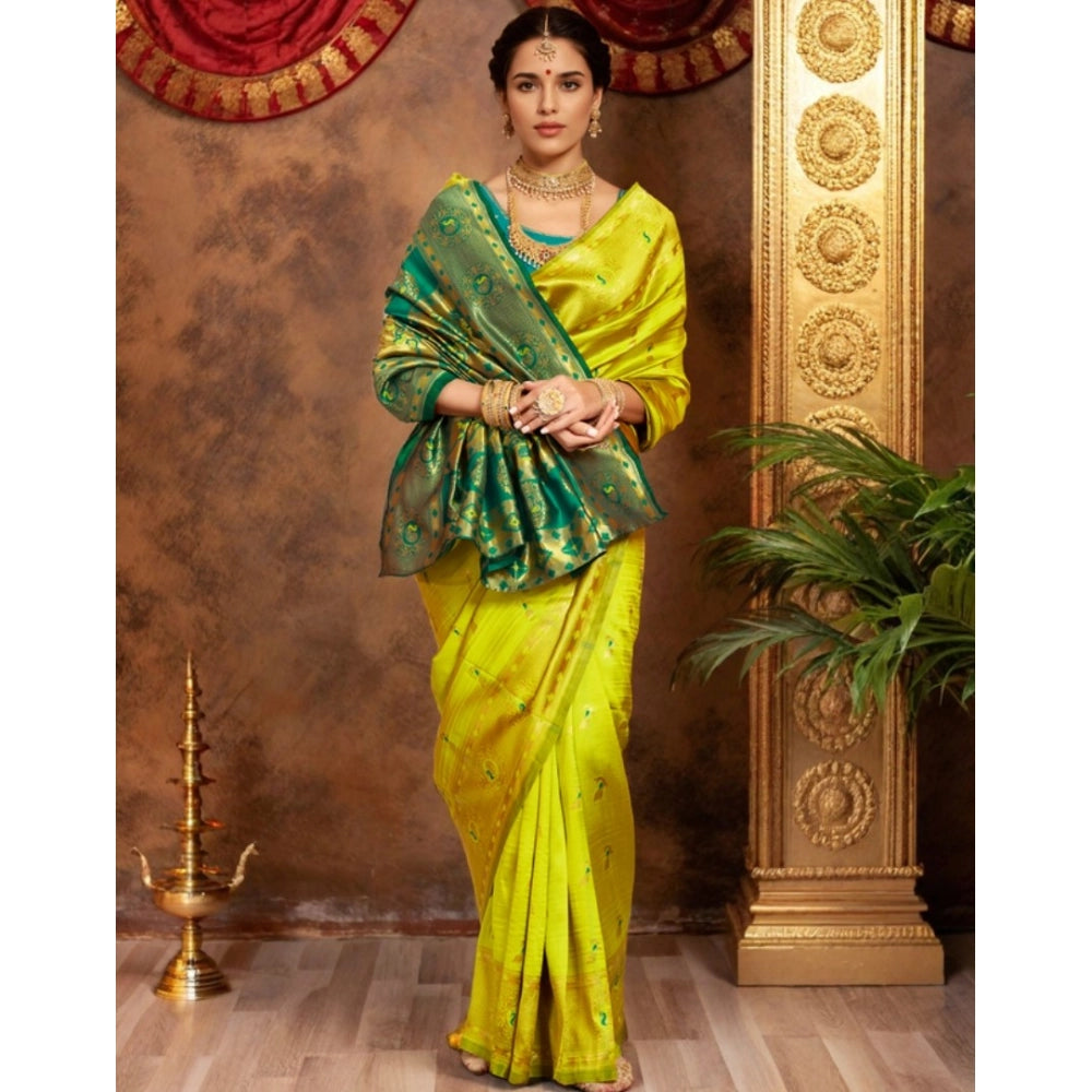 Women's Silk Blend Zari Weaving Saree With Unstitched Blouse 5.5Mtr (Lime-Green)