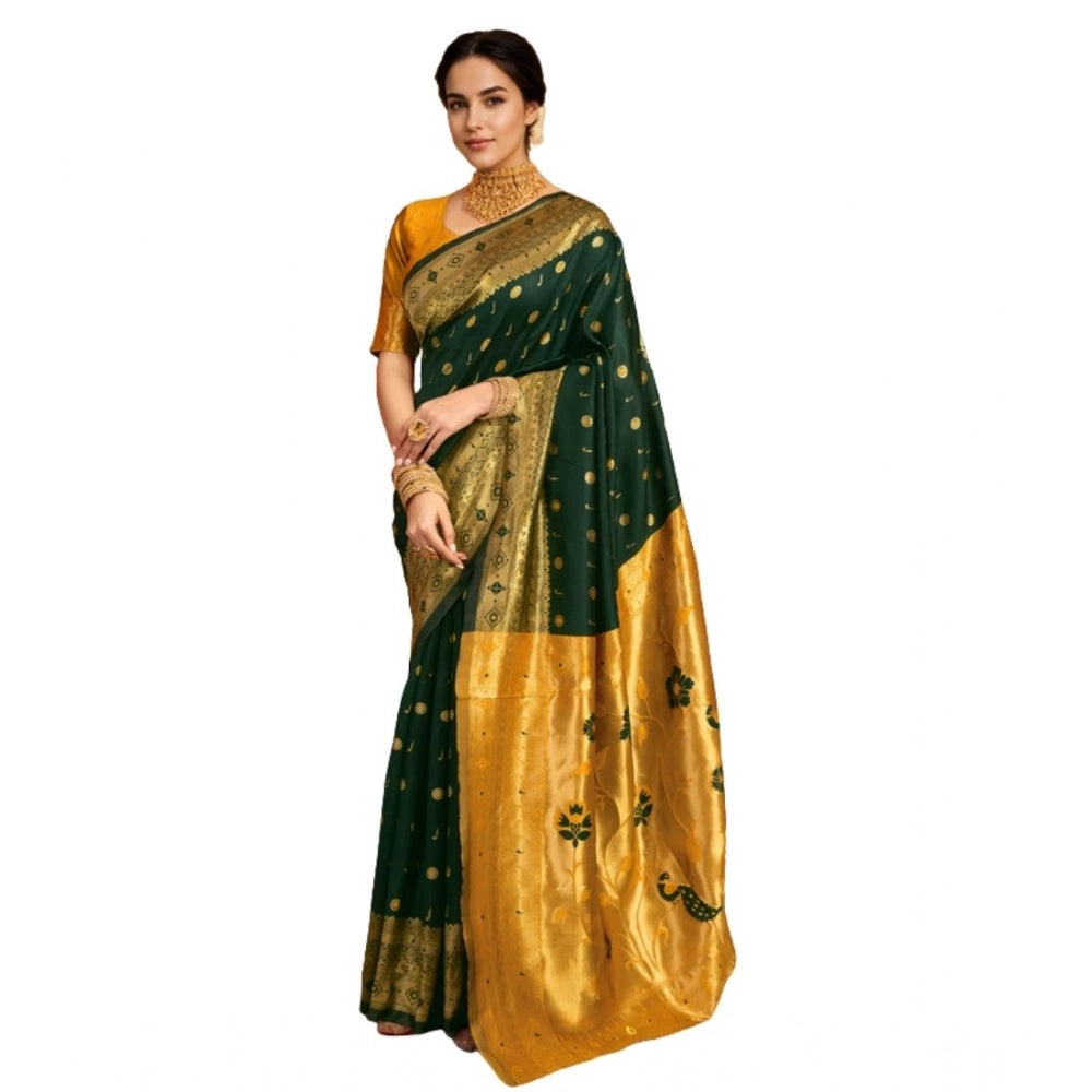 Women's Silk Blend Zari Weaving Saree With Unstitched Blouse 5.5Mtr (Green)