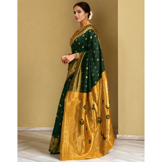 Women's Silk Blend Zari Weaving Saree With Unstitched Blouse 5.5Mtr (Green)