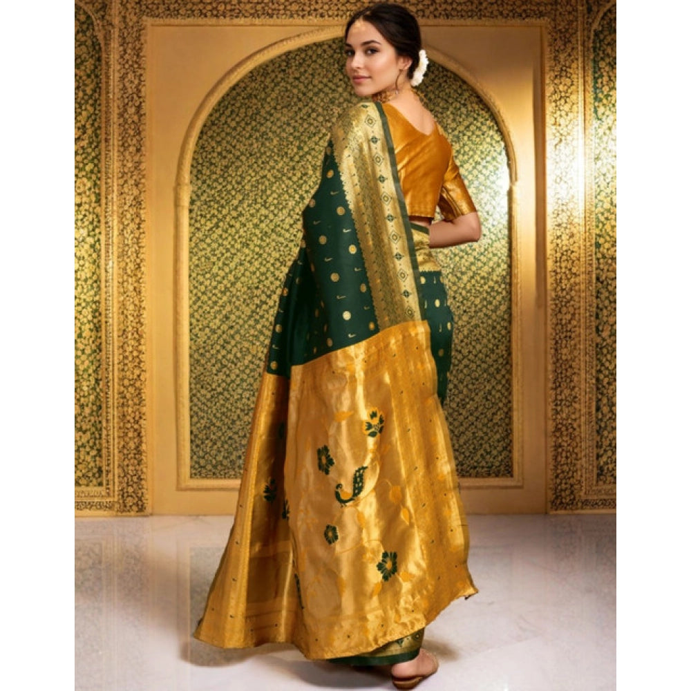 Women's Silk Blend Zari Weaving Saree With Unstitched Blouse 5.5Mtr (Green)