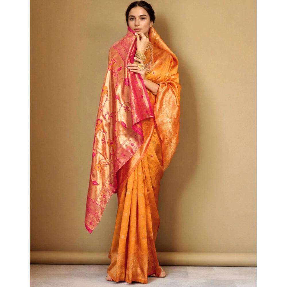 Women's Silk Blend Zari Weaving Saree With Unstitched Blouse 5.5Mtr (Orange)