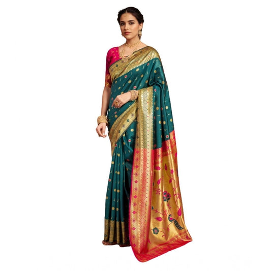 Women's Silk Blend Zari Weaving Saree With Unstitched Blouse 5.5Mtr (Rama)