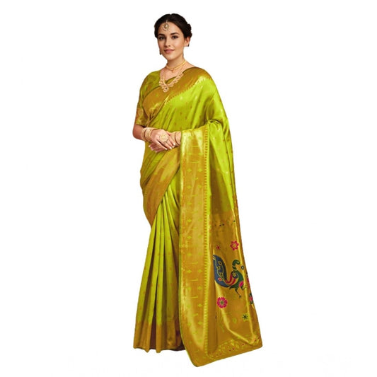 Women's Silk Blend Zari Weaving Saree With Unstitched Blouse 5.5Mtr (Lime-Green)