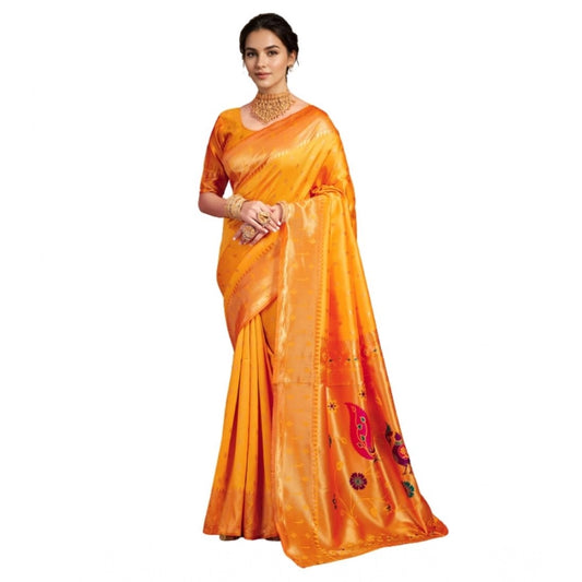 Women's Silk Blend Zari Weaving Saree With Unstitched Blouse 5.5Mtr (Mustard)