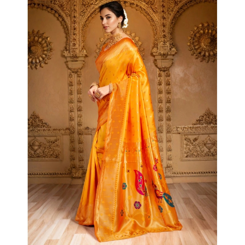 Women's Silk Blend Zari Weaving Saree With Unstitched Blouse 5.5Mtr (Mustard)