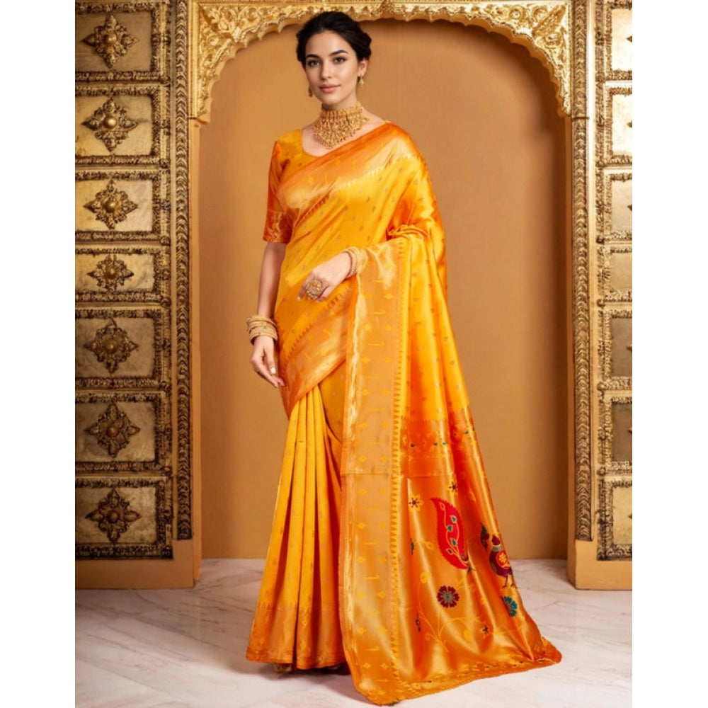 Women's Silk Blend Zari Weaving Saree With Unstitched Blouse 5.5Mtr (Mustard)