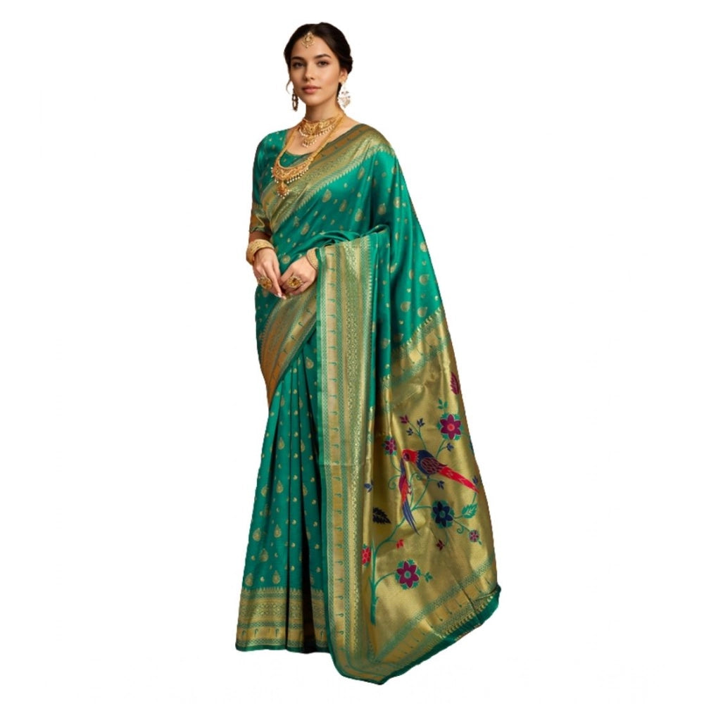 Women's Silk Blend Zari Weaving Saree With Unstitched Blouse 5.5Mtr (Green)