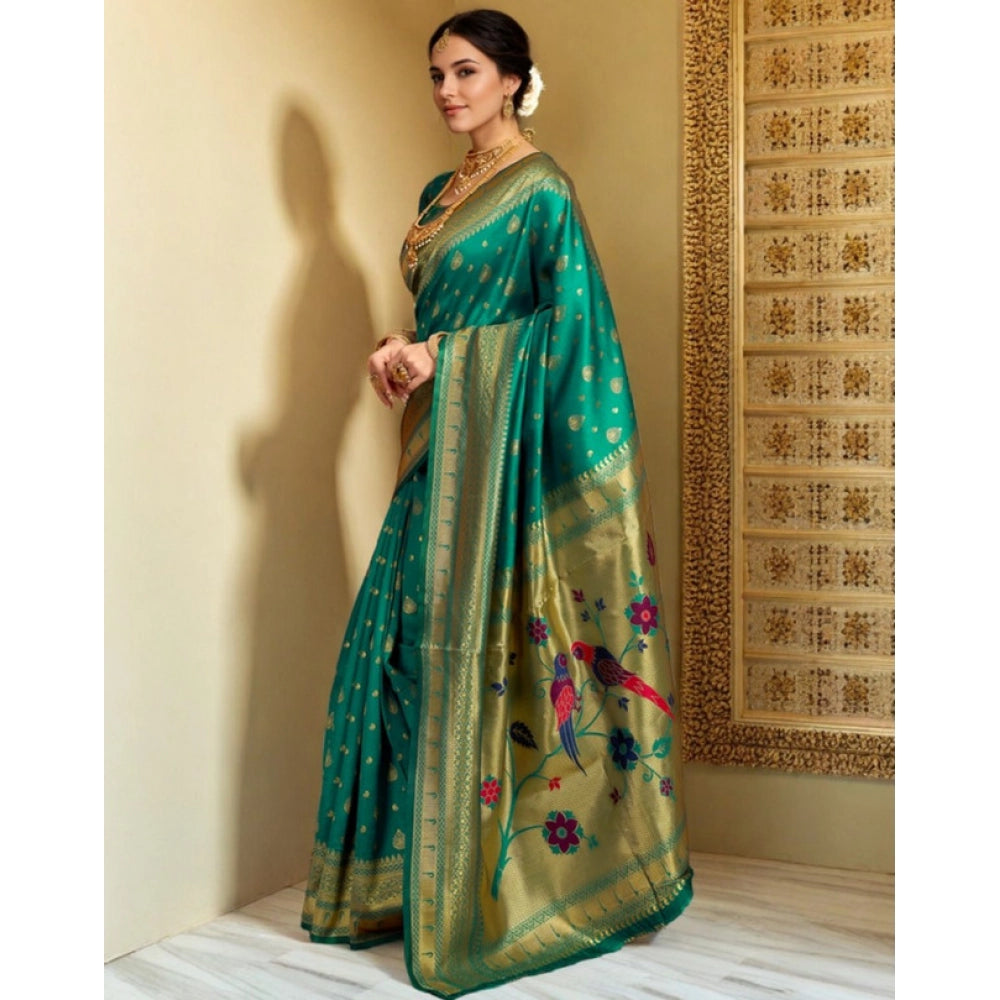 Women's Silk Blend Zari Weaving Saree With Unstitched Blouse 5.5Mtr (Green)