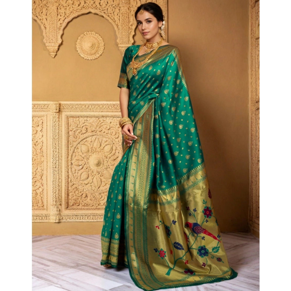 Women's Silk Blend Zari Weaving Saree With Unstitched Blouse 5.5Mtr (Green)