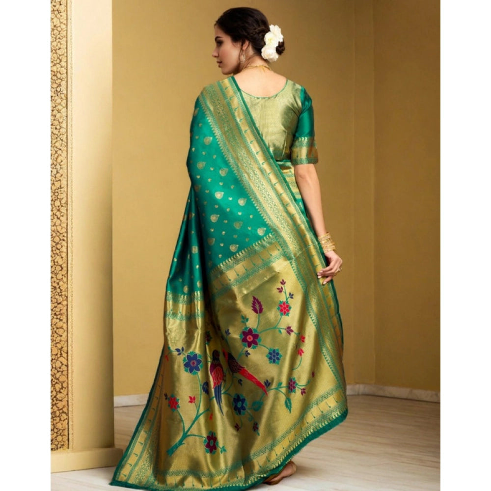 Women's Silk Blend Zari Weaving Saree With Unstitched Blouse 5.5Mtr (Green)