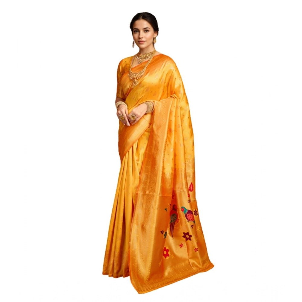 Women's Silk Blend Zari Weaving Saree With Unstitched Blouse 5.5Mtr (Mustard)
