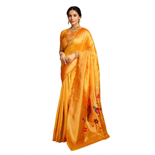 Women's Silk Blend Zari Weaving Saree With Unstitched Blouse 5.5Mtr (Mustard)