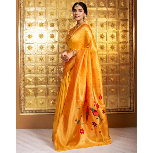 Women's Silk Blend Zari Weaving Saree With Unstitched Blouse 5.5Mtr (Mustard)