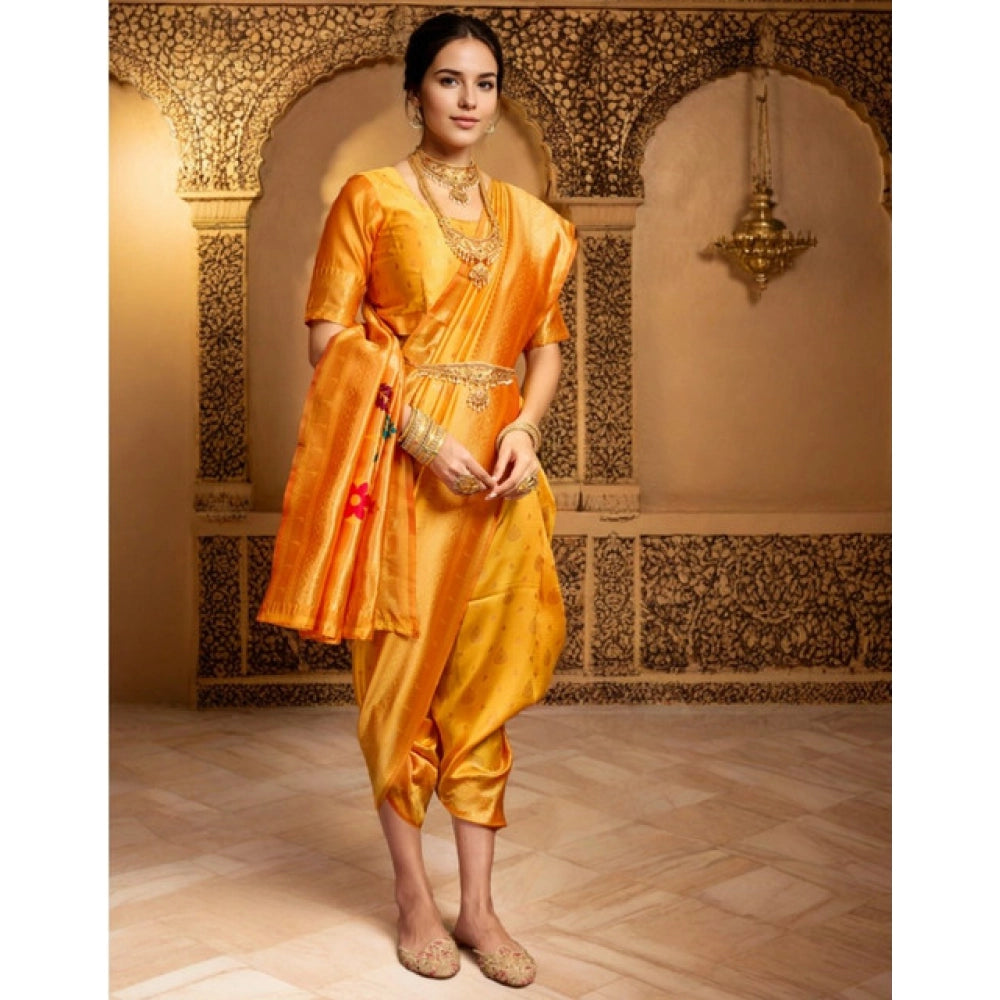 Women's Silk Blend Zari Weaving Saree With Unstitched Blouse 5.5Mtr (Mustard)