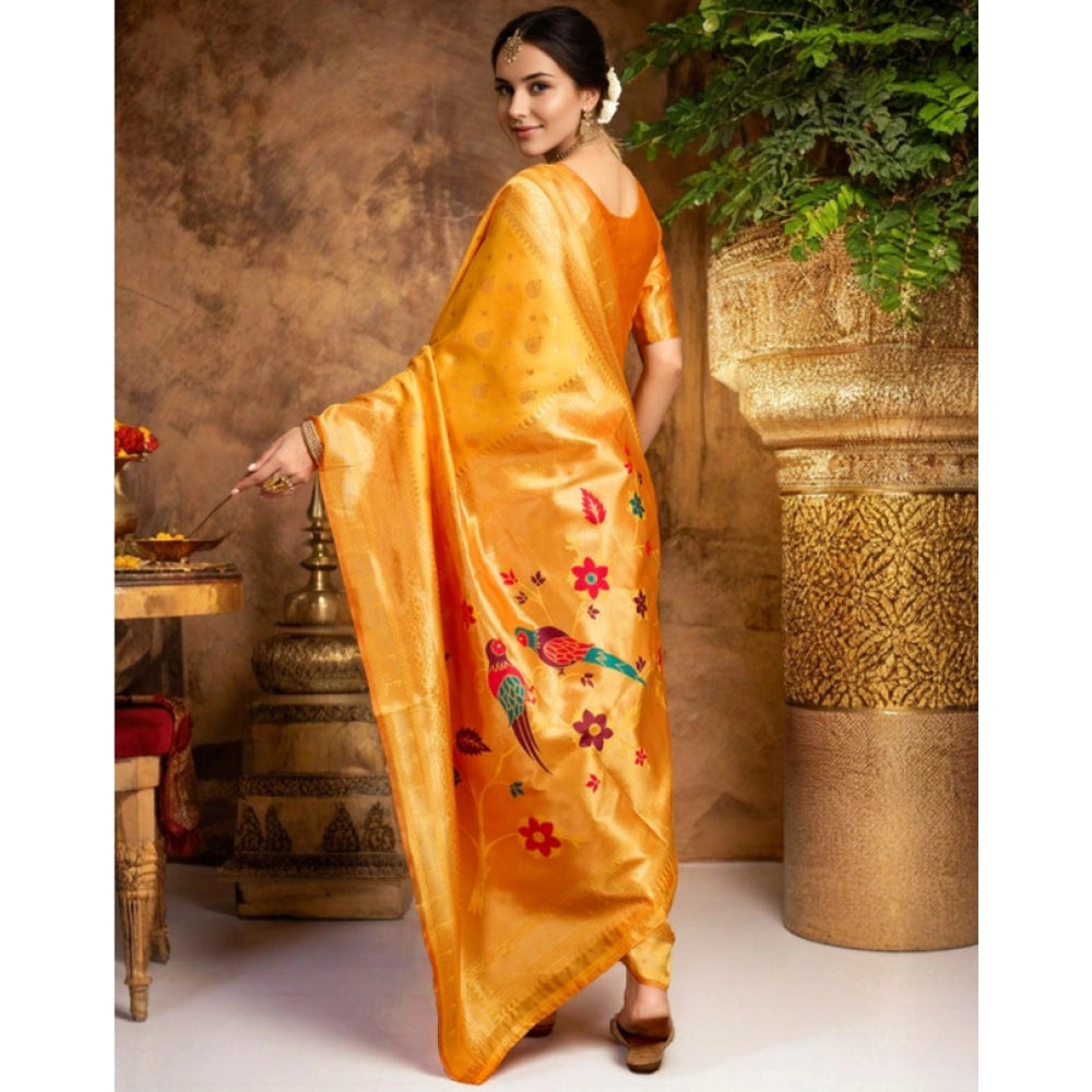 Women's Silk Blend Zari Weaving Saree With Unstitched Blouse 5.5Mtr (Mustard)