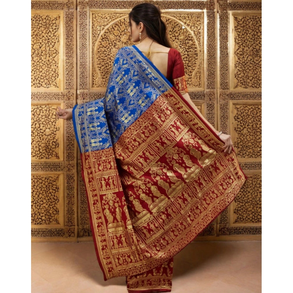 Women's Silk Blend Zari Weaving Saree With Unstitched Blouse 5.5Mtr (Blue)