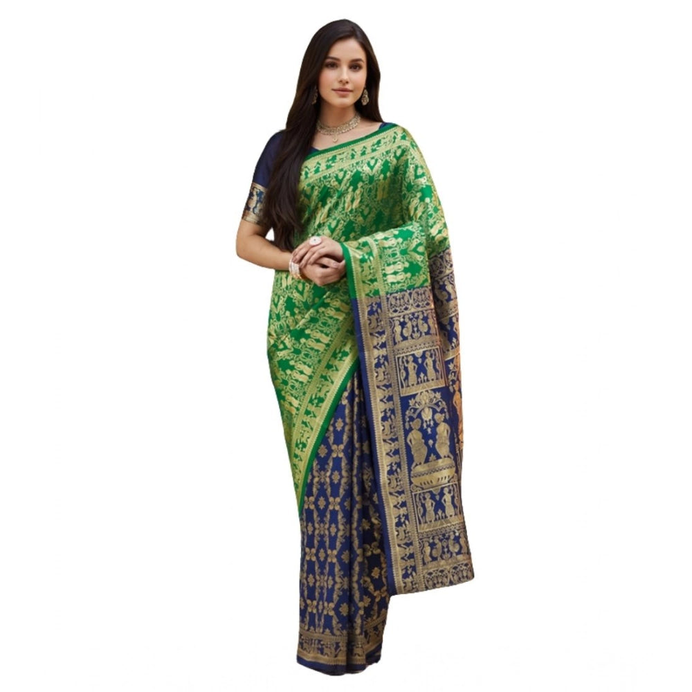 Women's Silk Blend Zari Weaving Saree With Unstitched Blouse 5.5Mtr (Green)