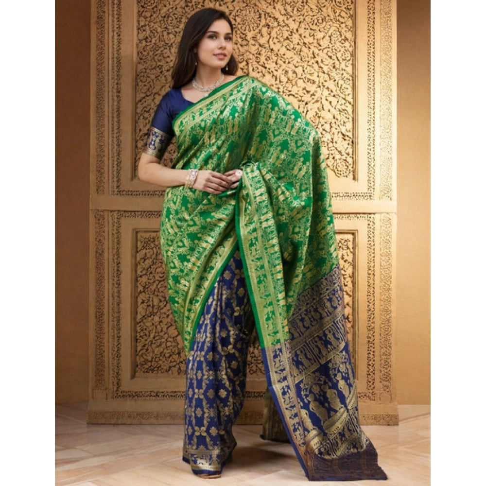 Women's Silk Blend Zari Weaving Saree With Unstitched Blouse 5.5Mtr (Green)