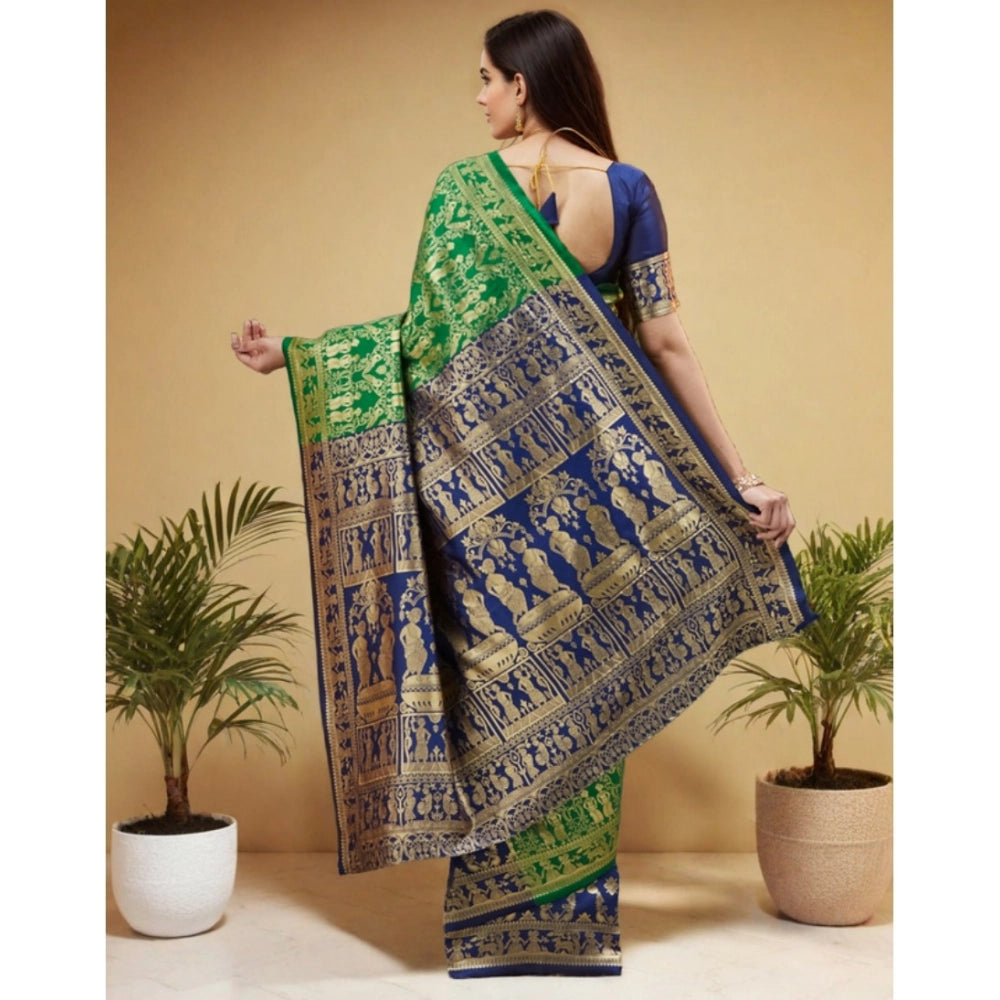 Women's Silk Blend Zari Weaving Saree With Unstitched Blouse 5.5Mtr (Green)