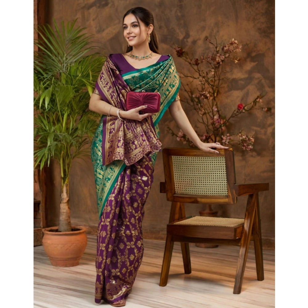 Women's Silk Blend Zari Weaving Saree With Unstitched Blouse 5.5Mtr (Light Green)