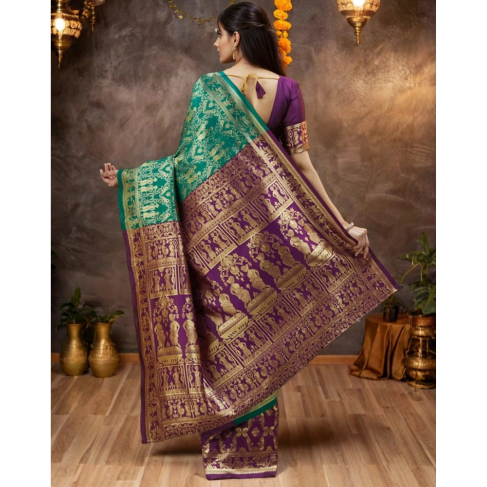 Women's Silk Blend Zari Weaving Saree With Unstitched Blouse 5.5Mtr (Light Green)