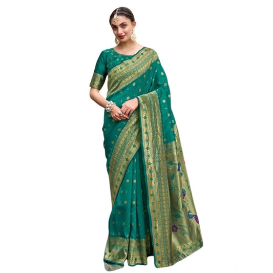Women's Silk Blend Paithani Weaving Saree With Unstitched Blouse 5.5Mtr (Green)