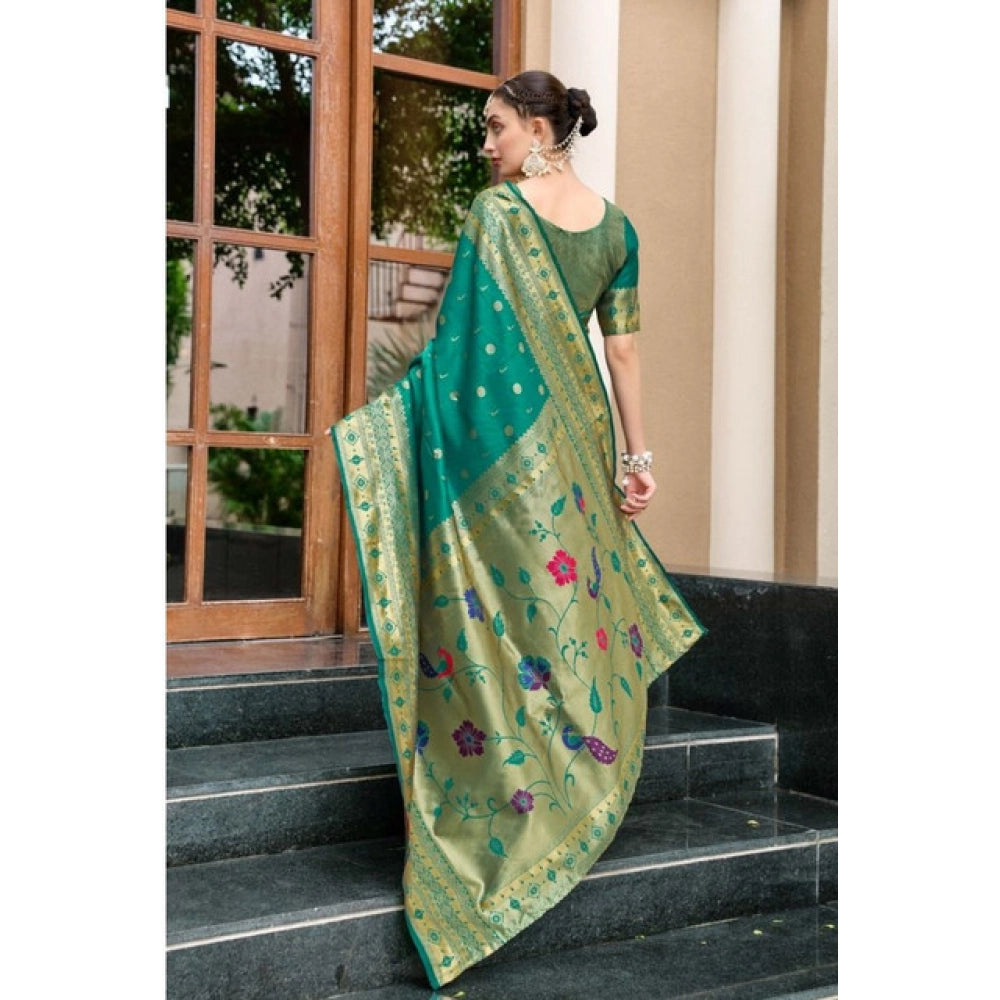 Women's Silk Blend Paithani Weaving Saree With Unstitched Blouse 5.5Mtr (Green)