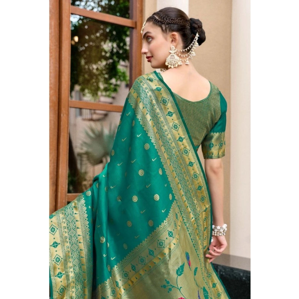 Women's Silk Blend Paithani Weaving Saree With Unstitched Blouse 5.5Mtr (Green)