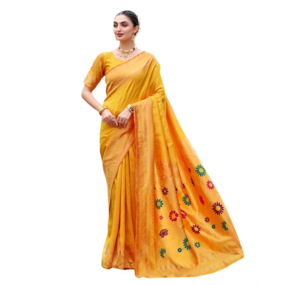 Women's Silk Blend Paithani Weaving Saree With Unstitched Blouse 5.5Mtr (Mustard)