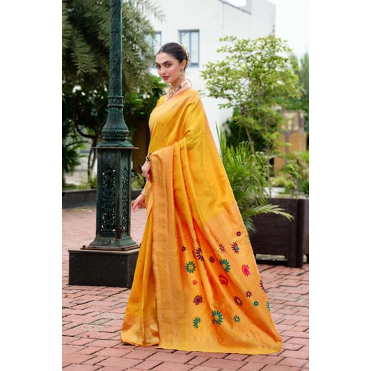 Women's Silk Blend Paithani Weaving Saree With Unstitched Blouse 5.5Mtr (Mustard)