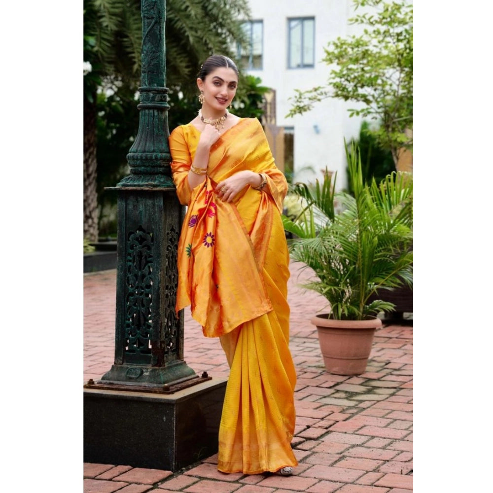 Women's Silk Blend Paithani Weaving Saree With Unstitched Blouse 5.5Mtr (Mustard)