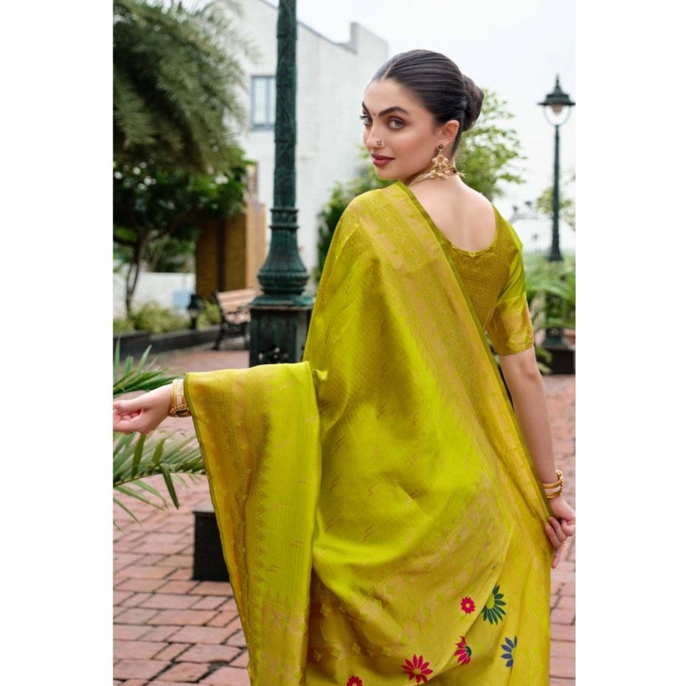 Women's Silk Blend Zari Woven Saree With Unstitched Blouse 5.5Mtr (Lime Green)