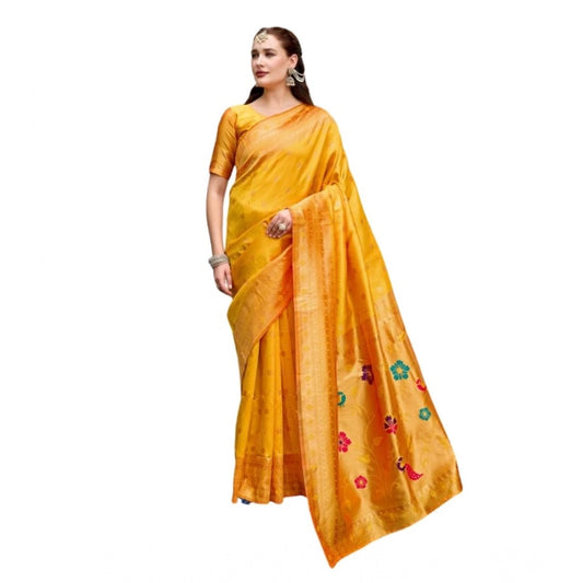 Women's Silk Blend Zari Woven Saree With Unstitched Blouse 5.5Mtr (Mustard)