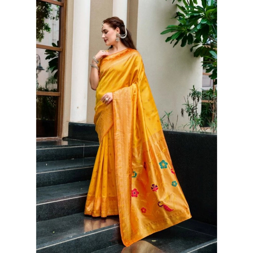 Women's Silk Blend Zari Woven Saree With Unstitched Blouse 5.5Mtr (Mustard)