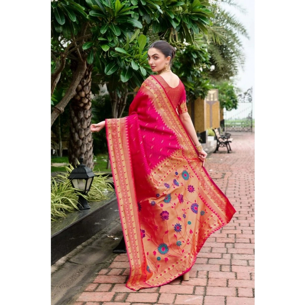 Women's Silk Blend Zari Woven Saree With Unstitched Blouse 5.5Mtr (Pink)