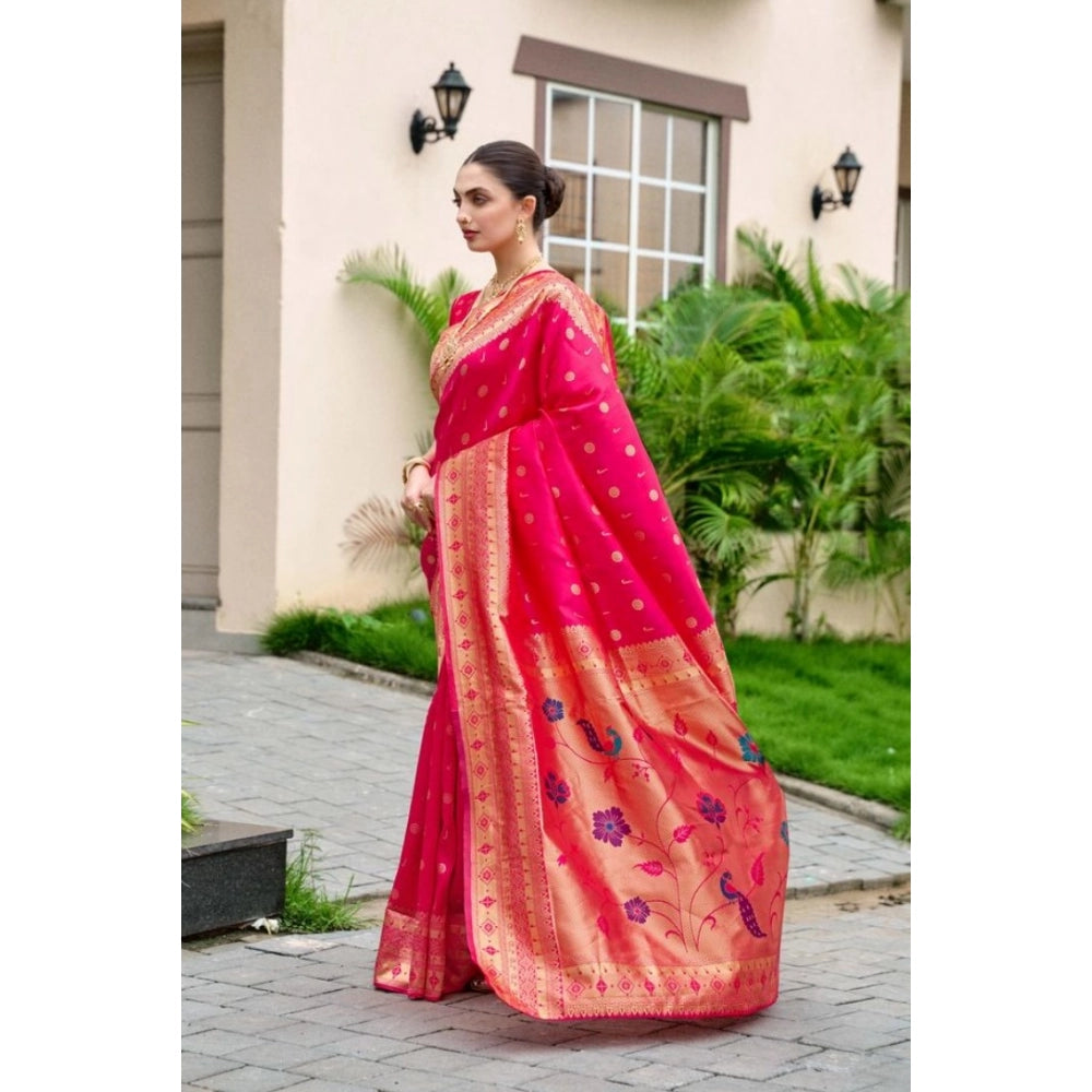 Women's Silk Blend Zari Woven Saree With Unstitched Blouse 5.5Mtr (Red)