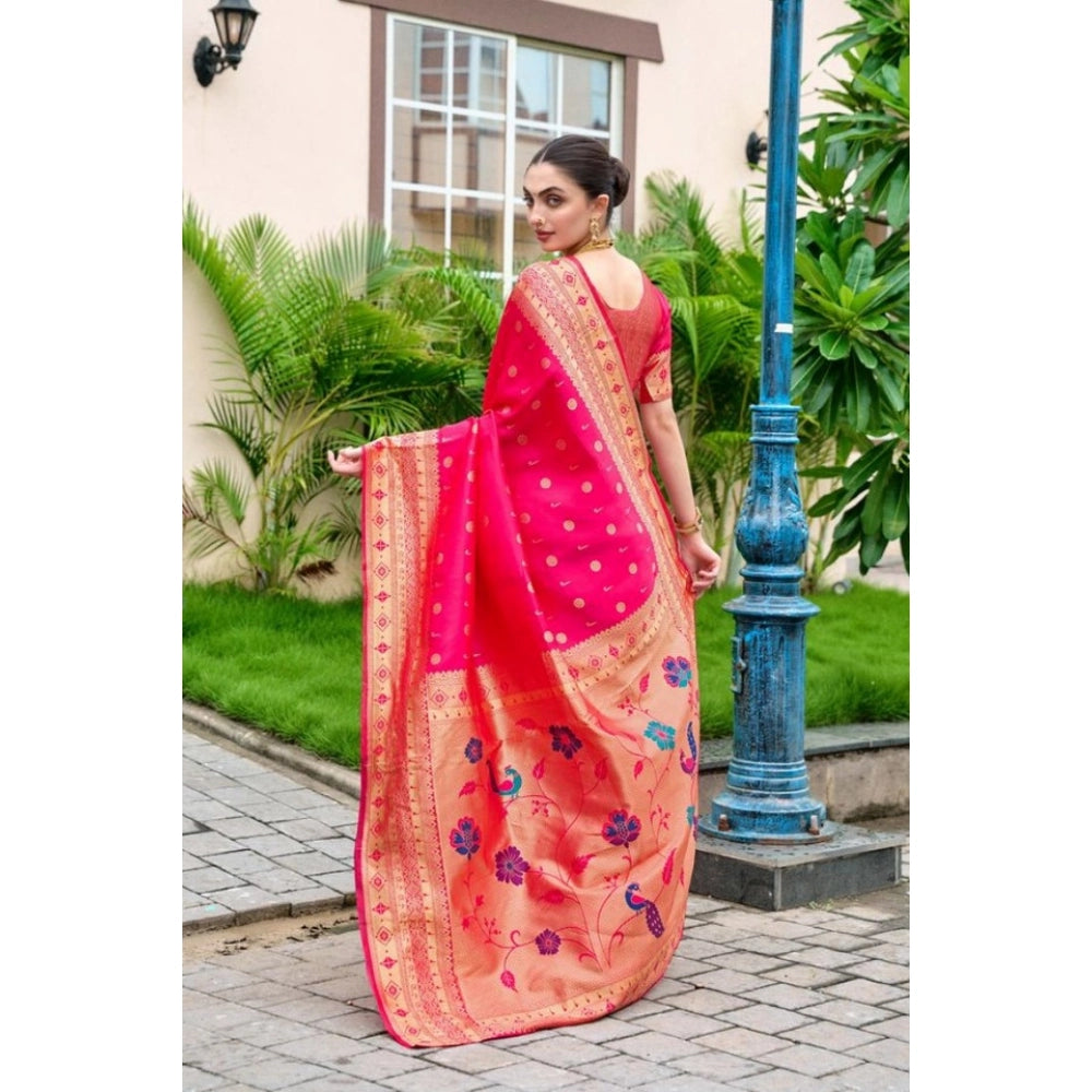 Women's Silk Blend Zari Woven Saree With Unstitched Blouse 5.5Mtr (Red)