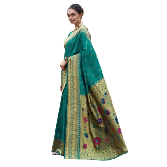 Women's Silk Blend Zari Woven Saree With Unstitched Blouse 5.5Mtr (Teal)