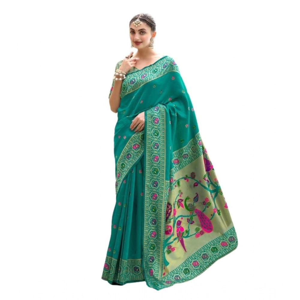 Women's Silk Blend Paithani Weaving Saree With Unstitched Blouse 5.5Mtr (Green)