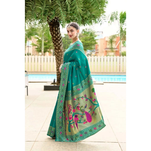 Women's Silk Blend Paithani Weaving Saree With Unstitched Blouse 5.5Mtr (Green)