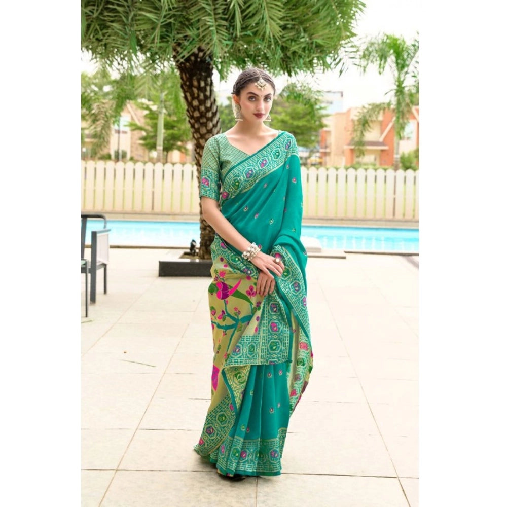 Women's Silk Blend Paithani Weaving Saree With Unstitched Blouse 5.5Mtr (Green)