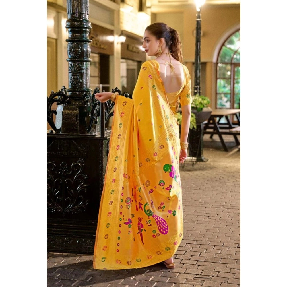 Women's Silk Blend Paithani Weaving Saree With Unstitched Blouse 5.5Mtr (Mustard)