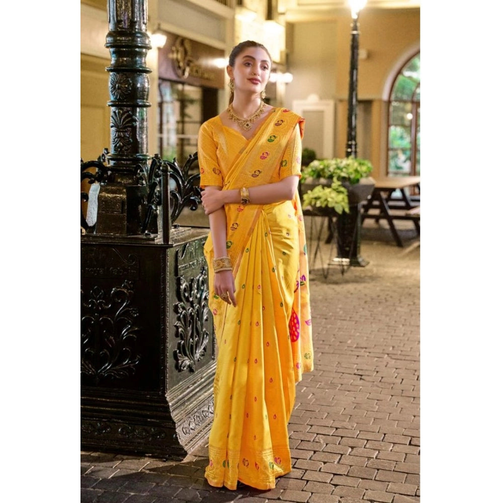 Women's Silk Blend Paithani Weaving Saree With Unstitched Blouse 5.5Mtr (Mustard)
