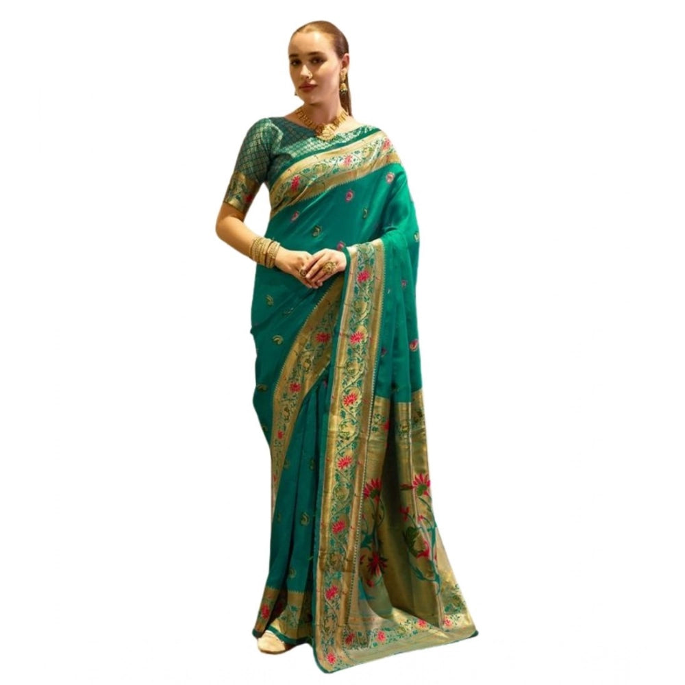 Women's Silk Blend Zari Woven Saree With Unstitched Blouse 5.5Mtr (Green)